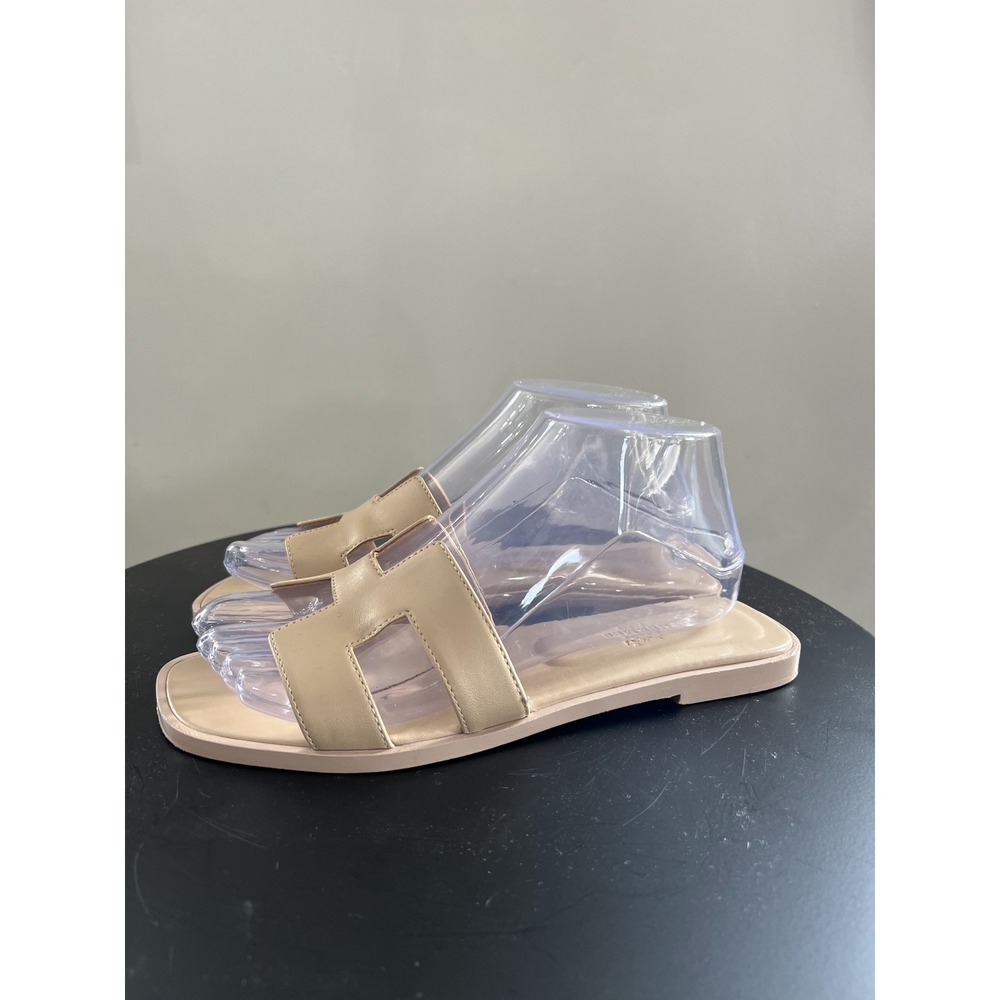 Hermes Beige Leather H-Band Flat Slide Sandals Size 38